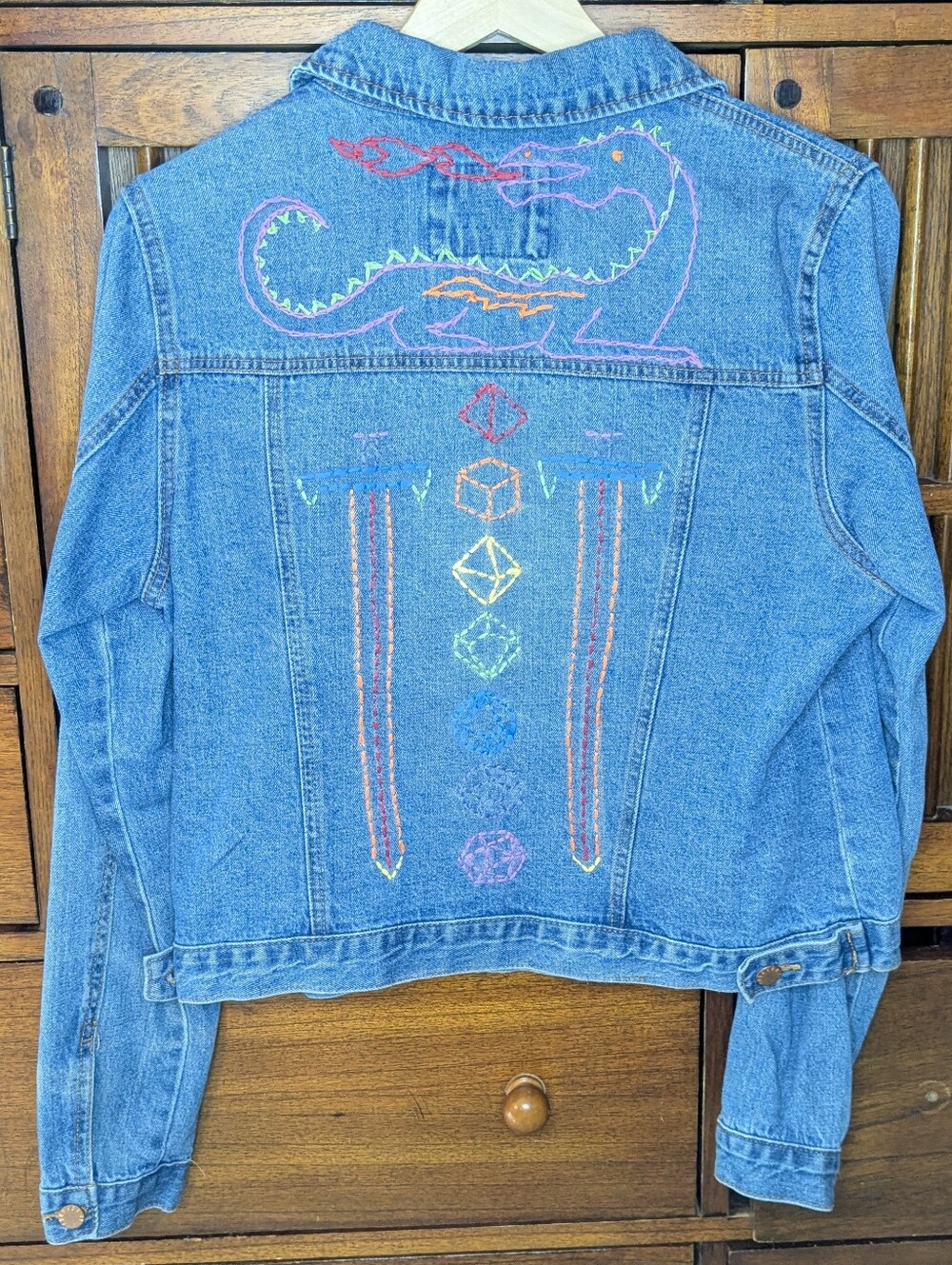 Dragon And Dice Design Denim Jacket